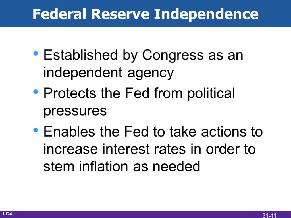 Federal Reserve Independence Established by Congress as an independent agency Protects the Fed from